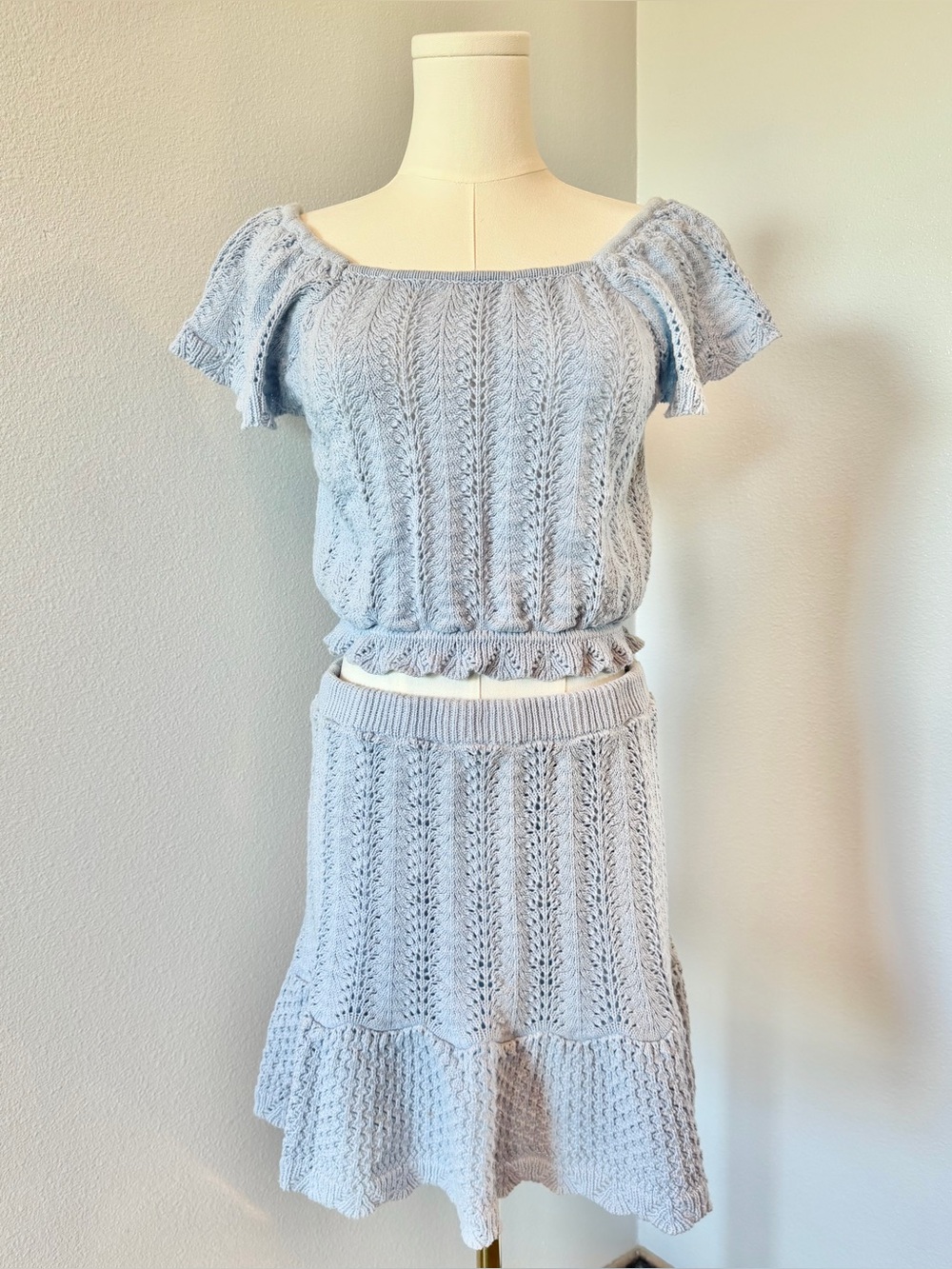 Light Blue Knit Two Piece Set, Size Large